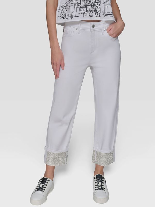 Pantalón denim con detalles de cristales