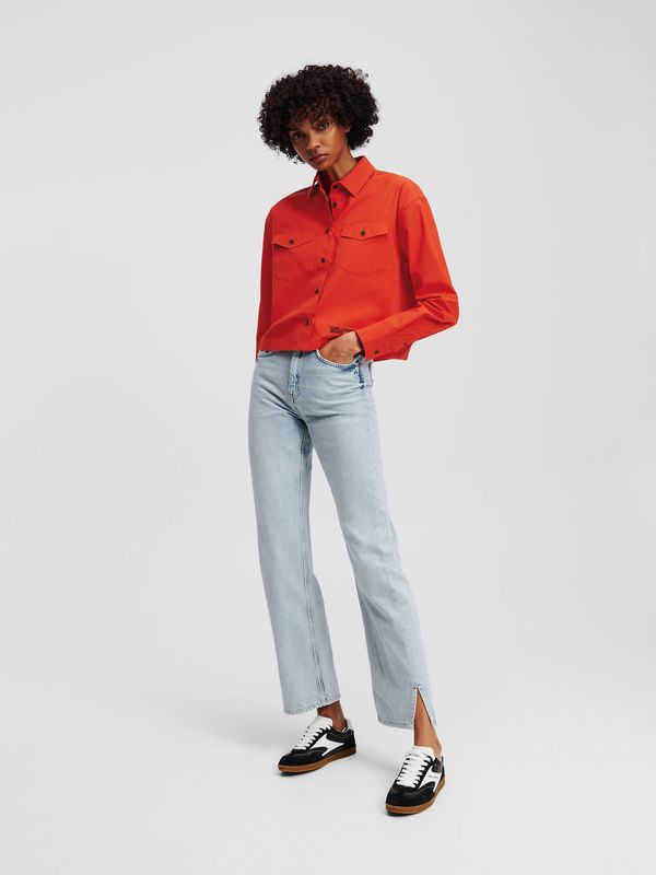 Jeans recto de talle alto con bajo dividido